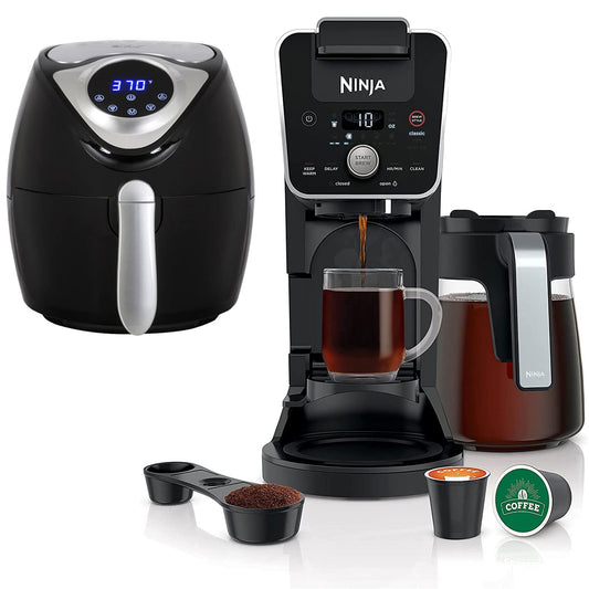 Ninja CFP201 DualBrew 12-Cup Drip Single-Serve Coffee Maker (Renewed) Bundle with Deco Chef 3.7QT Electric Oil-Free Digital Air Fryer for Healthy Frying