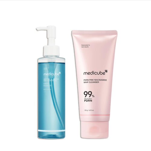 medicube Double Cleansing Glow Duo: Zero Pore Blackhead Deep Cleansing Oil and PDRN Marshmallow Whip Cleanser