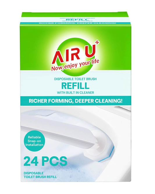 AIR U+ 24 PCS Disposable Toilet Brush Refills Only for Scotch-Brite Disposable Toilet Scrubber Wand(Snap-on Style), Toilet Cleaner Refill Pads, Upgraded Toilet Bowl Brush Refill Heads (Only Refills)
