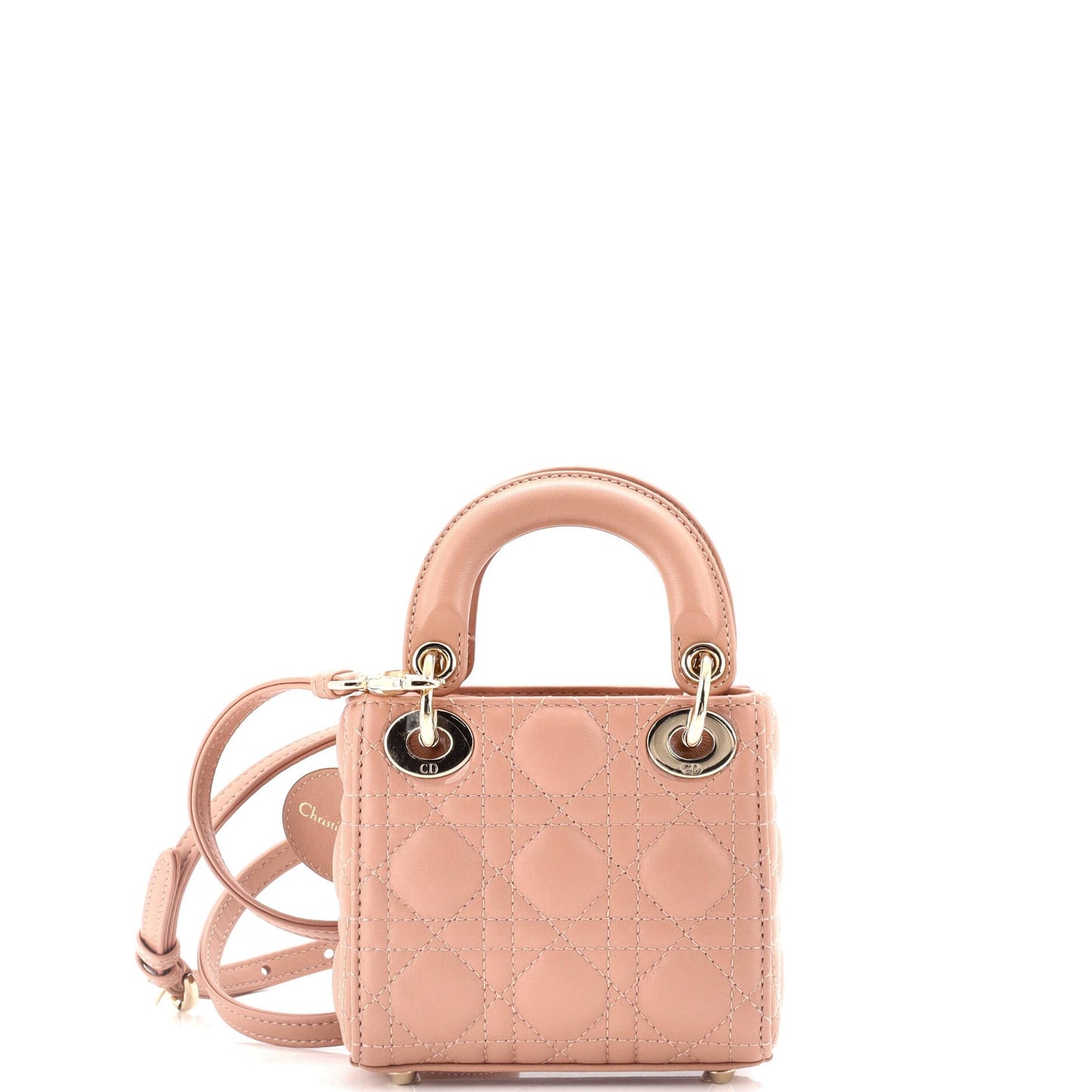 Christian Dior, Pre-Loved Lady Dior Bag Cannage Quilt Lambskin Micro, Neutral