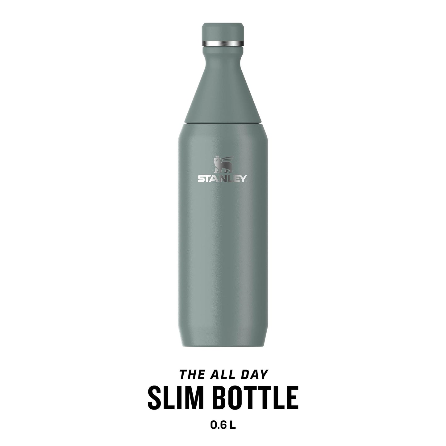STANLEY The All Day Slim Sports Water Bottle 0.6L - Cold For 6 Hours - Iced For 11 Hours - BPA-Free Recycled Stainless Steel - Leakproof - Dishwasher Safe - Shale