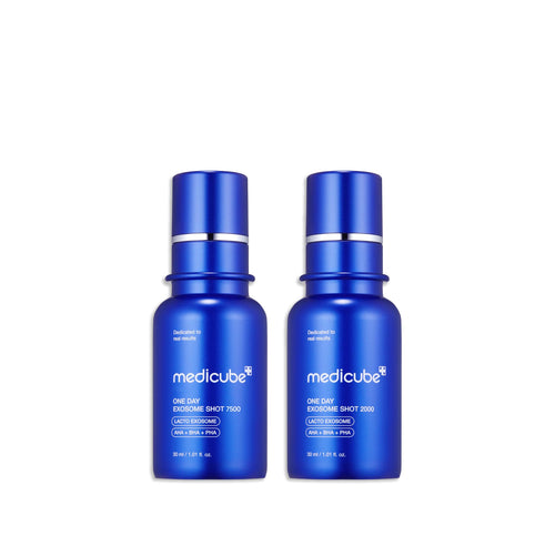 medicube Zero Exosome Shot Duo 2000 & 7500: Spicule Facial Serum | Liquid Skin Booster Serum | Exosome, AHA+BHA+PHA | Pore Care, Dead Skin Cells, Skin Texture