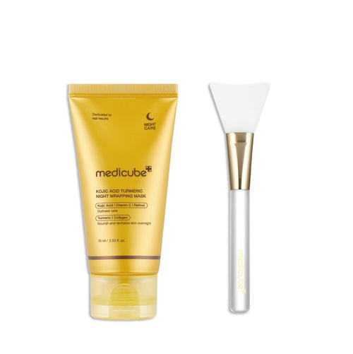 medicube Overnight Glow Duo for Uneven skin Tone: Turmeric Overnight Wrapping Peel Off Mask and Jelly Brush