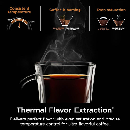 Ninja CM371 Hot & Iced XL Coffee Maker with Rapid Cold Brew, 4 Brew Styles, 8 Sizes Small Cup to Travel Mug, Single-Serve and 12-Cup Carafe, Permanent Filter, Removable Reservoir, Black (Renewed)
