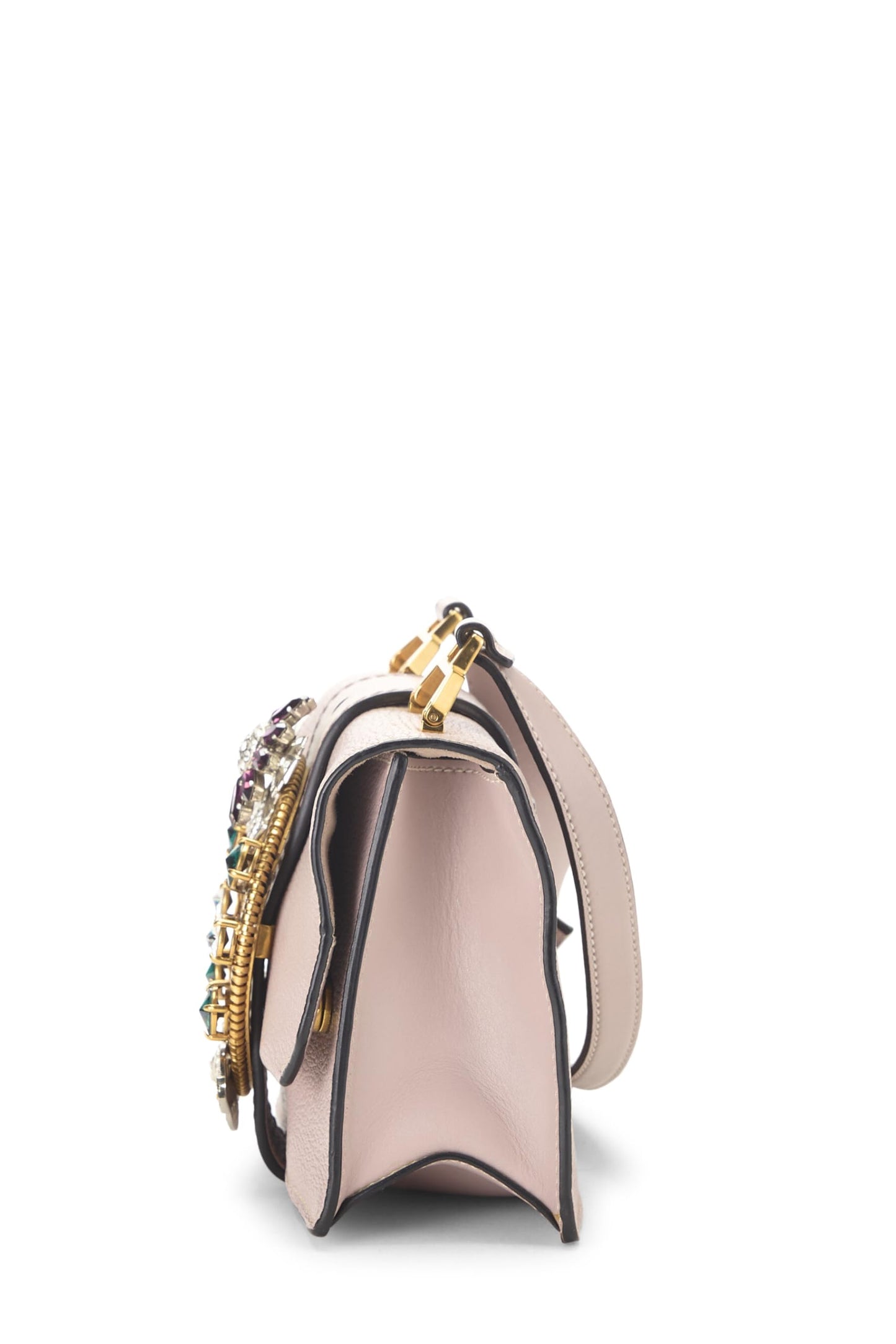 Miu Miu, Pre-Loved Pink Leather Crystal Embellished Shoulder Bag, Pink