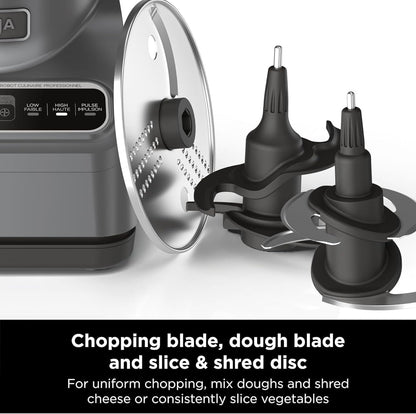 Ninja BN600 Professional Plus Food Processor, 850 Watts, 3 Functions for Chopping, Slicing & Dough with 9-Cup Processor Bowl, 3 Blades, Food Chute & Pusher, Silver