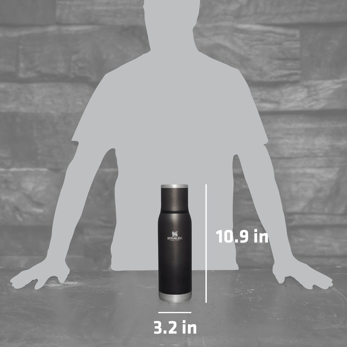Stanley Adventure-To-Go Vacuum Bottle 25 oz | Wide Mouth with Leakproof Cup Lid | Keep Drinks Hot or Cold | Packable for Travel | Insulated Stainless Steel Thermal Bottle | BPA-Free | Charcoal Glow