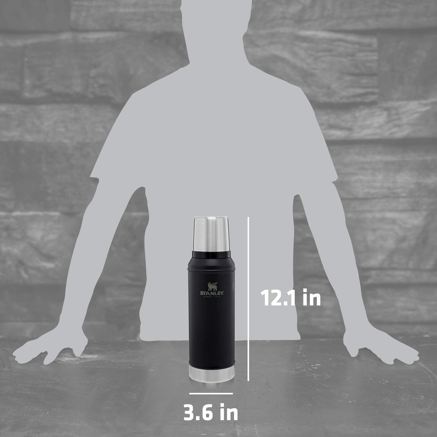 Stanley Classic Legendary Vacuum Bottle 1.0 qt | Wide Mouth with Leakproof Cup Lid | Keep Drinks Hot or Cold | Packable for Travel | Insulated Stainless Steel Thermal Bottle | BPA-Free | Matte Black