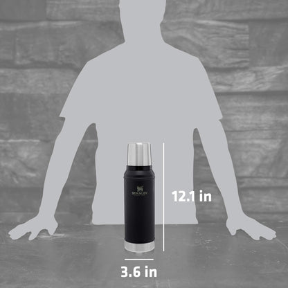 Stanley Classic Legendary Vacuum Bottle 1.0 qt | Wide Mouth with Leakproof Cup Lid | Keep Drinks Hot or Cold | Packable for Travel | Insulated Stainless Steel Thermal Bottle | BPA-Free | Matte Black