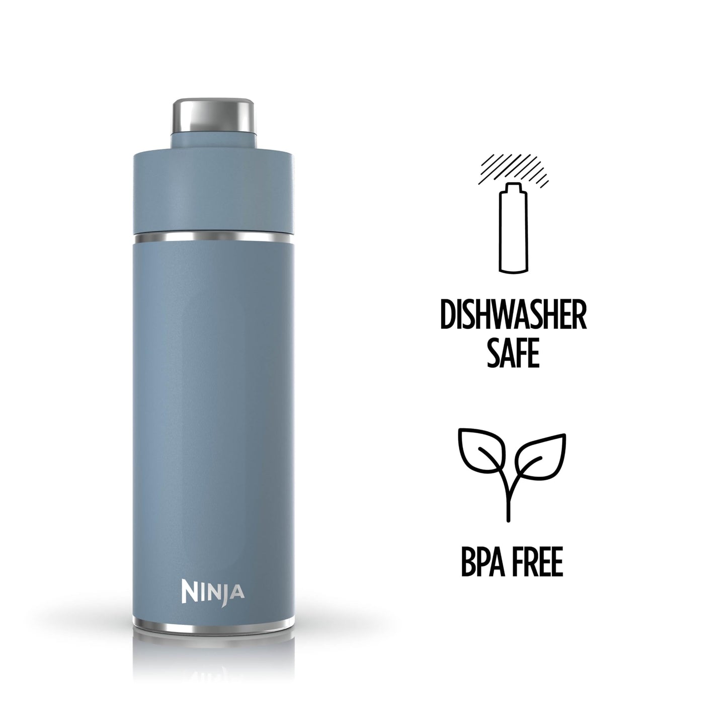 Ninja DW2401BL Thirsti 24oz Travel Water Bottle, For Carbonated Sparkling Drinks, Colder and Fizzier Longer, Leak Proof, 24 Hrs Cold, Dishwasher Safe, Stainless Steel Insulated Tumbler, Storm Blue