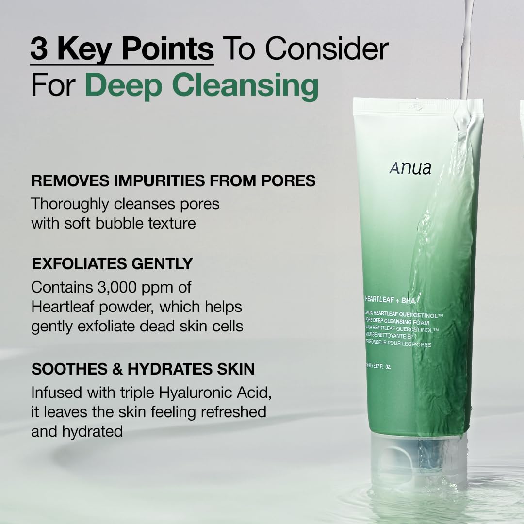 Anua Mild Double Cleanser Duo for Facial Cleansing : Heartleaf Pore Control Cleansing Oil Mild & Heartleaf Quercetinol Pore Deep Cleansing Foam for Double Cleansing, Blackhead Remover, Korean Skincare