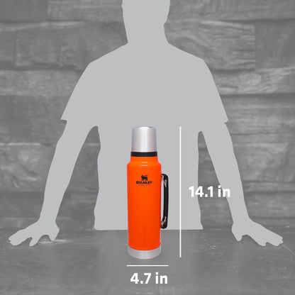 Stanley Classic Legendary Vacuum Bottle 1.5 qt | Wide Mouth with Leakproof Cup Lid | Keep Drinks Hot or Cold | Packable for Travel | Insulated Stainless Steel Thermos | BPA-Free | Blaze Orange