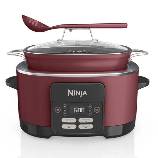 Ninja MC1000 Foodi PossibleCooker 8.5 Quart Multi-Cooker,with 4-in-1 Slow Cooker,Dutch Oven & More,Glass Lid & Integrated Spoon,Nonstick,Oven Safe Pot to 500°F,Cherry Tarte (Renewed) (CRT2NJMC1000RB)