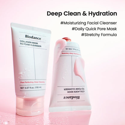 BIODANCE Collagen Cleansing Duo – 2-in-1 Pore Mask to Foam Cleanser & Gentle Cleansing Oil, Hydrating Facial Wash and Makeup Remover for Sensitive Skin, Oily Skin, 5.07 + 6.76 fl. oz.