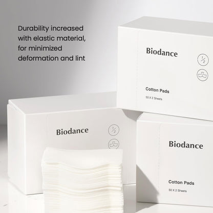Biodance Cotton Pads, Soft and Thin Square Cotton Pads for Face Toner, Makeup Remover and Facial Cleansing | 50 x 2 Sheets