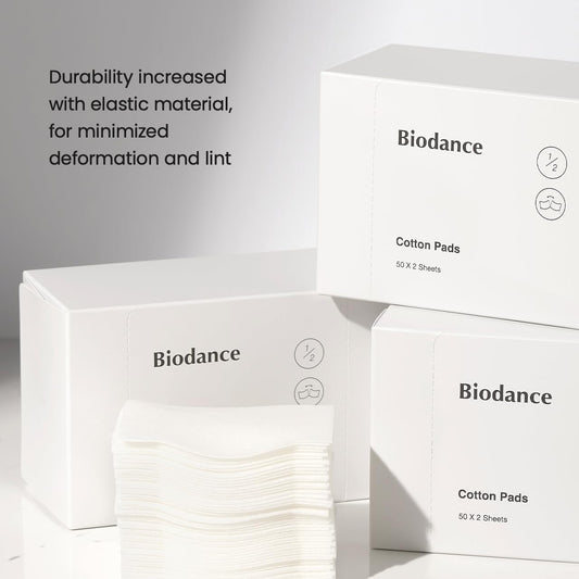 Biodance Cotton Pads, Soft and Thin Square Cotton Pads for Face Toner, Makeup Remover and Facial Cleansing | 50 x 2 Sheets