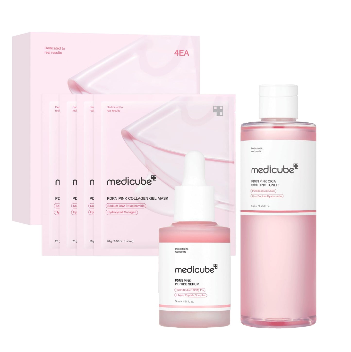 medicube Salmon DNA PDRN Pink Trio Set: Salmon DNA PDRN Pink Peptide Serum and Salmon DNA PDRN Pink CICA Soothing Toner and Salmon DNA PDRN pink collagen jelly gel mask (4ea)