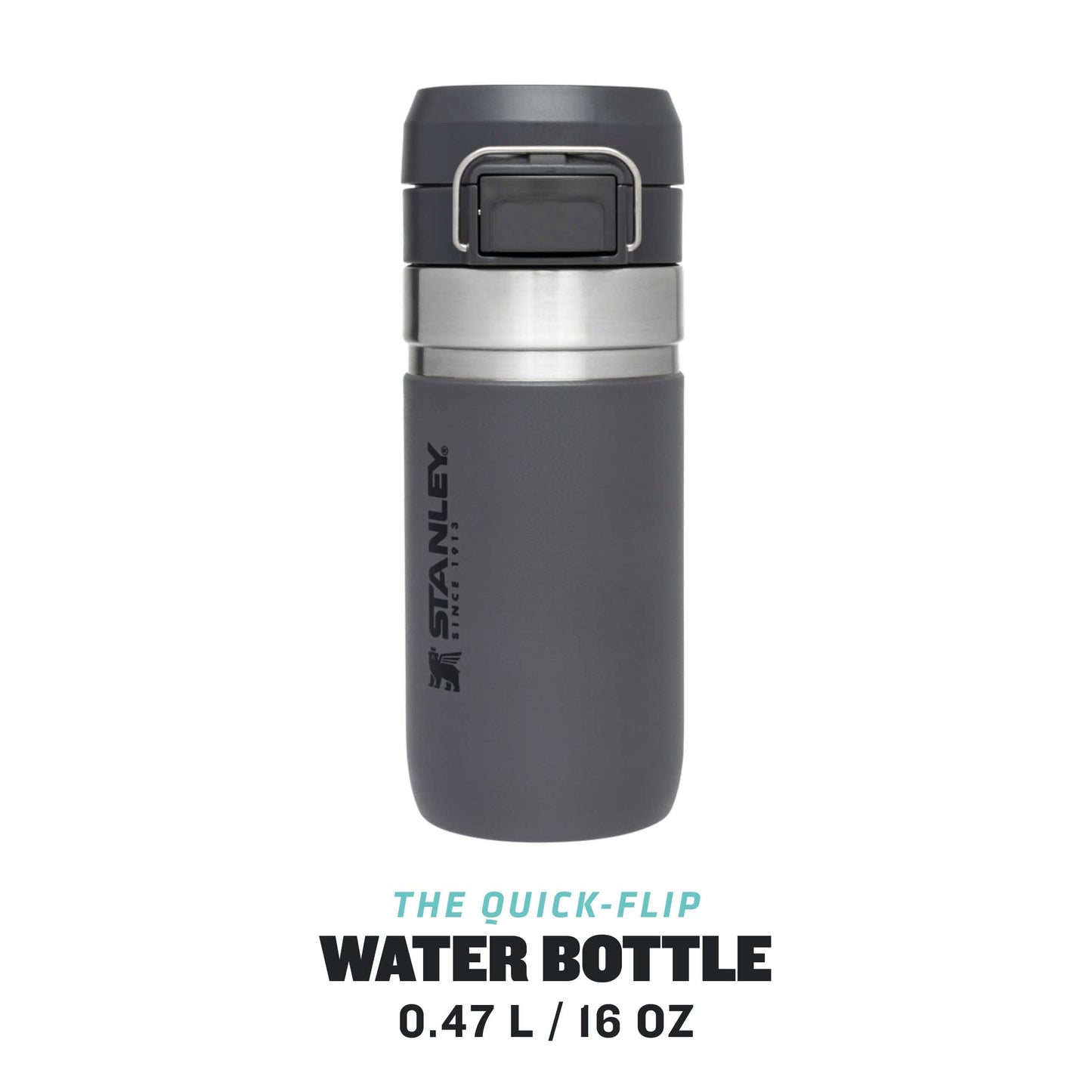 STANLEY Quick Flip Stainless Steel Water Bottle .71L / 24OZ Charcoal – Leakproof Insulated Water Bottle - Push Button Locking Lid - BPA-Free Thermos Flask - Cup Holder Compatible - Dishwasher Safe