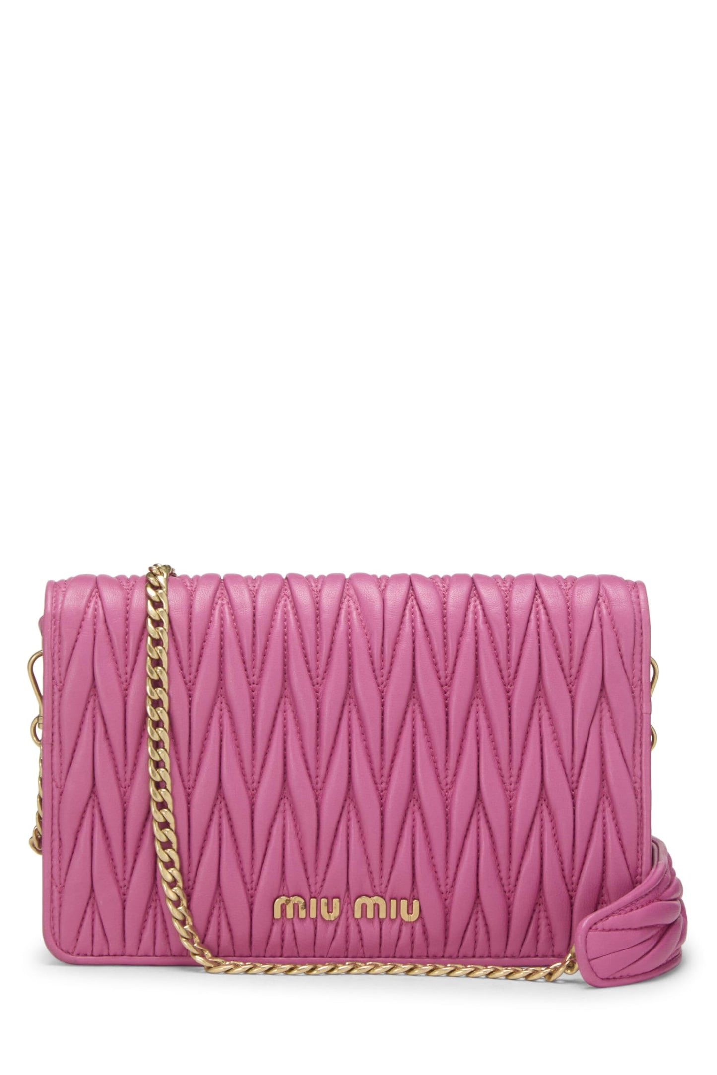 Miu Miu, Pre-Loved Pink Nappa Crystal Flap Wallet On Chain (WOC), Pink