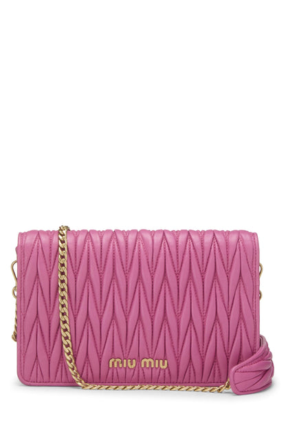 Miu Miu, Pre-Loved Pink Nappa Crystal Flap Wallet On Chain (WOC), Pink