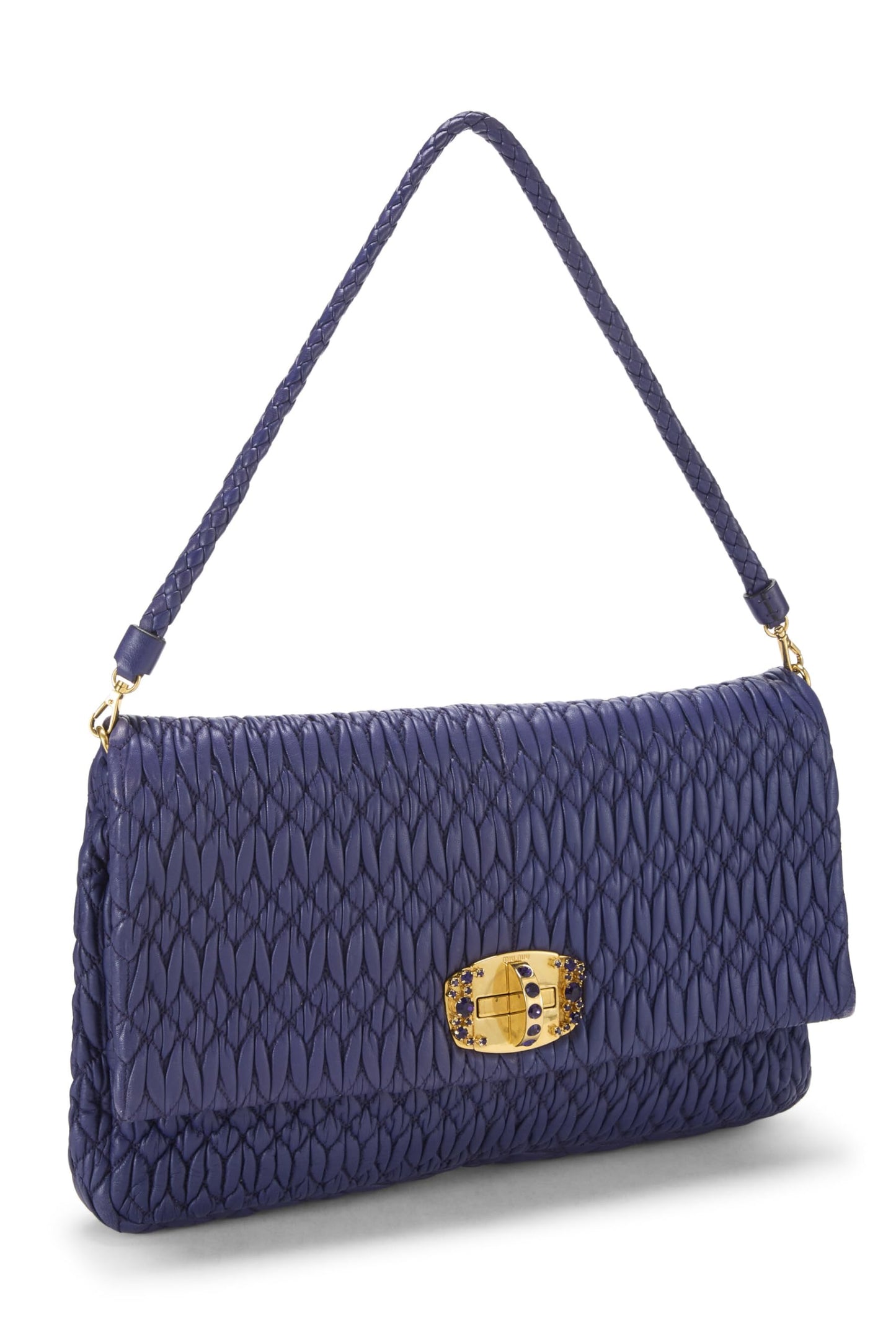 Miu Miu, Pre-Loved Purple Nappa Crystal Flap Shoulder Bag, Purple