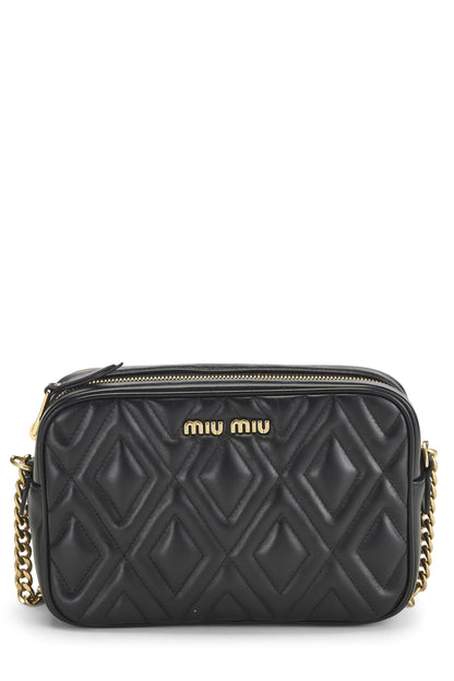 Miu Miu, Pre-Loved Black Nappa Matelassé Camera Bag, Black
