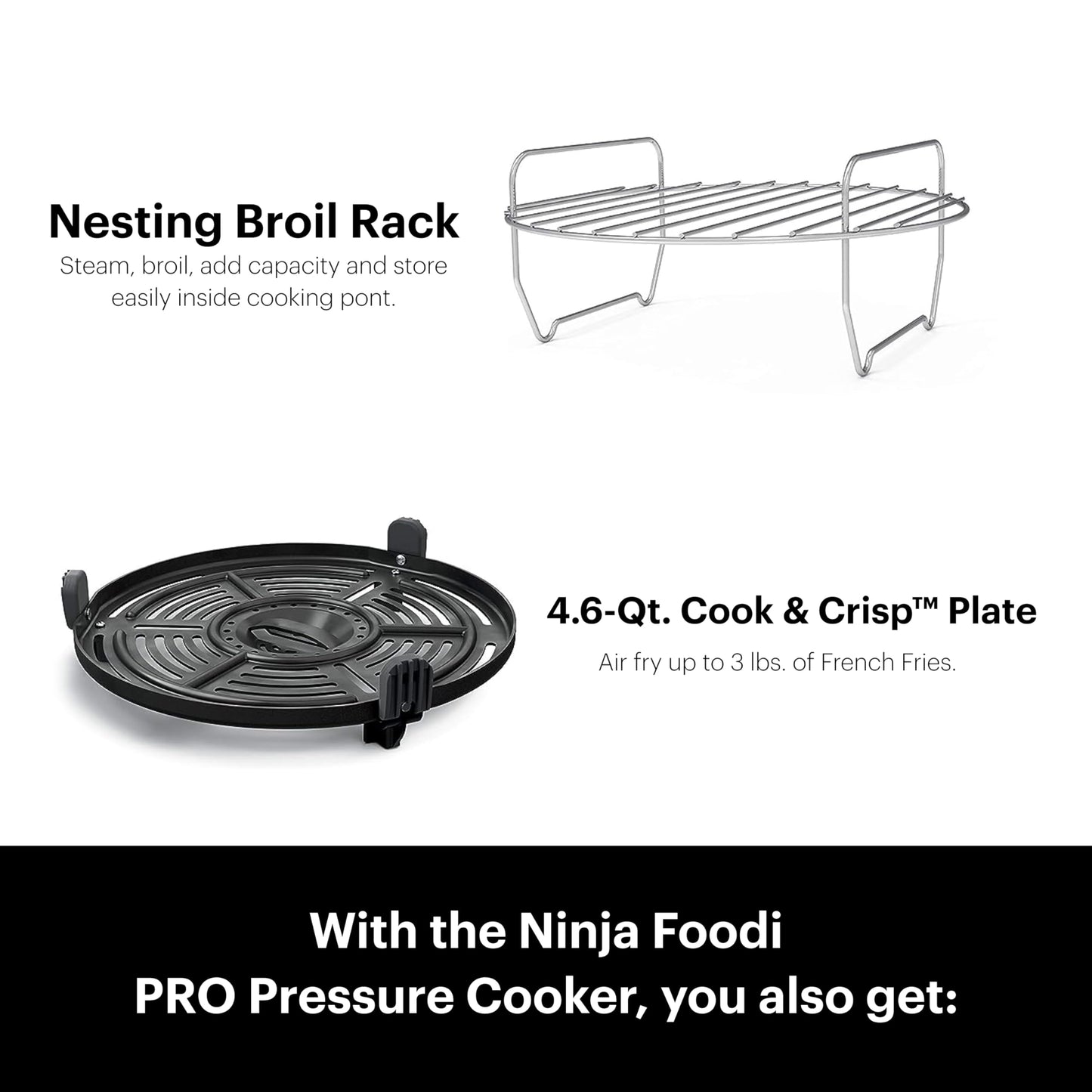 Ninja Foodi Air Fryer Pressure Cooker Combo 11-in-1 Pro 6.5 qt. Pressure Cooker & Air Fryer that Steams, Slow Cooks and More with 4.6 qt Crisper Plate, Broil Rack & Recipe Book, FD302, Silver/Black