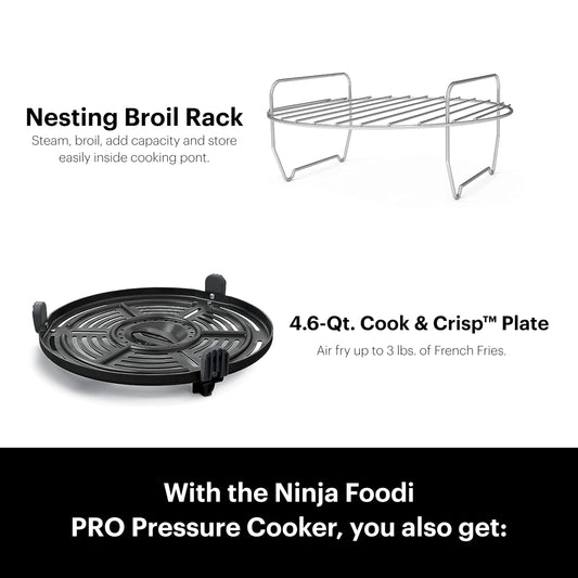 Ninja Foodi Air Fryer Pressure Cooker Combo 11-in-1 Pro 6.5 qt. Pressure Cooker & Air Fryer that Steams, Slow Cooks and More with 4.6 qt Crisper Plate, Broil Rack & Recipe Book, FD302, Silver/Black