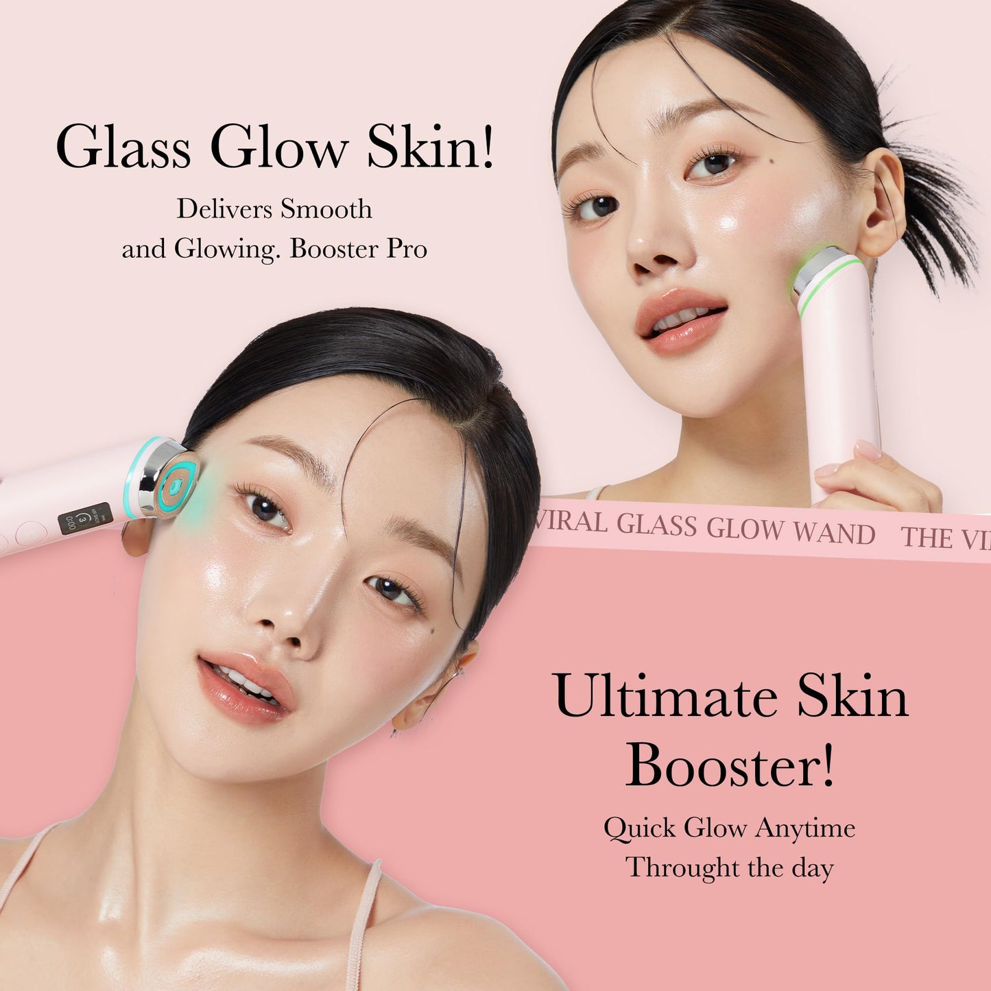 medicube Affordable Pink Routine Duo: Age-R Booster Pro Pink | 6-in-1 Real Glass Glow Beauty Massager and PDRN Peptide Serum