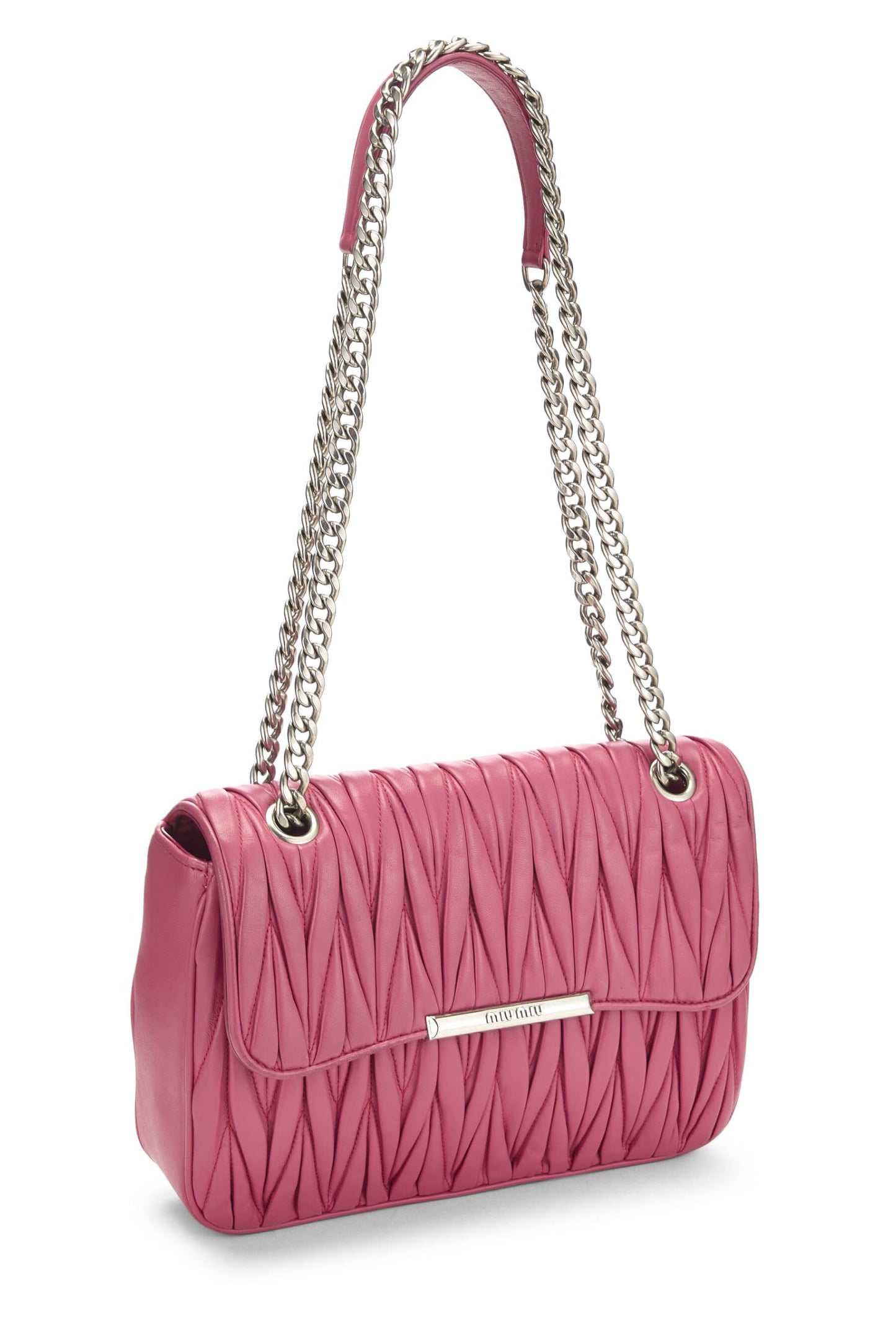 Miu Miu, Pre-Loved Pink Nappa Gaufre Chain Flap Shoulder Bag, Pink