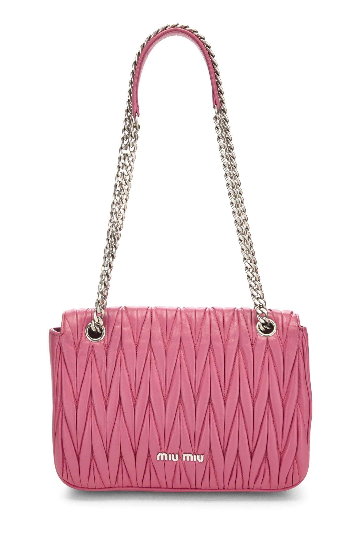 Miu Miu, Pre-Loved Pink Nappa Gaufre Chain Flap Shoulder Bag, Pink