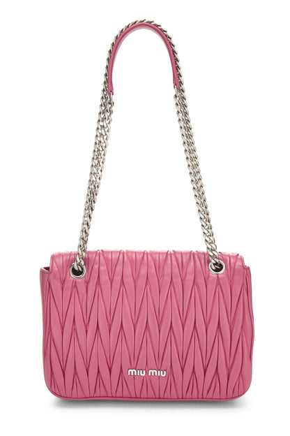 Miu Miu, Pre-Loved Pink Nappa Gaufre Chain Flap Shoulder Bag, Pink