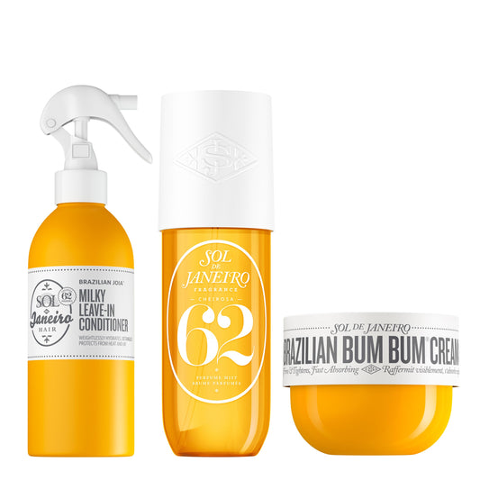 SOL DE JANEIRO Brazilian Bum Bum Cream, Milky Leave-In Conditioner, and Cheirosa 62 Hair & Body Perfume Mist Bundle, Amazon Exclusive
