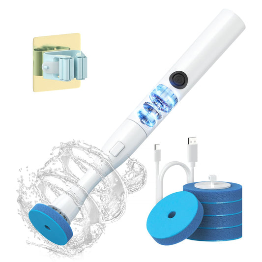 AIR U+ Electric Toilet Brush and Holder Set with 5 Disposable Refill Heads, Rechargeable & Wall-Mounted No Drilling Powerful Disposable Toilet Bowl Cleaner Wand