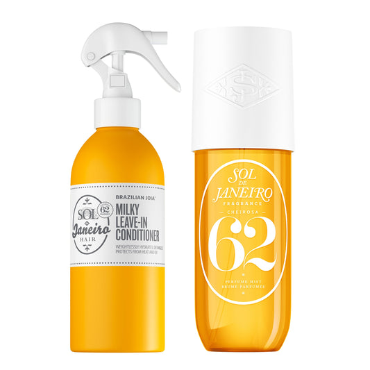 SOL DE JANEIRO Cheirosa 62 Hair and Body Fragrance Mist 8 fl oz & Milky Leave-In Conditioner 7 fl oz - Cheirosa 62 Scent with Notes of Pistachio and Salted Caramel, Amazon Exclusive