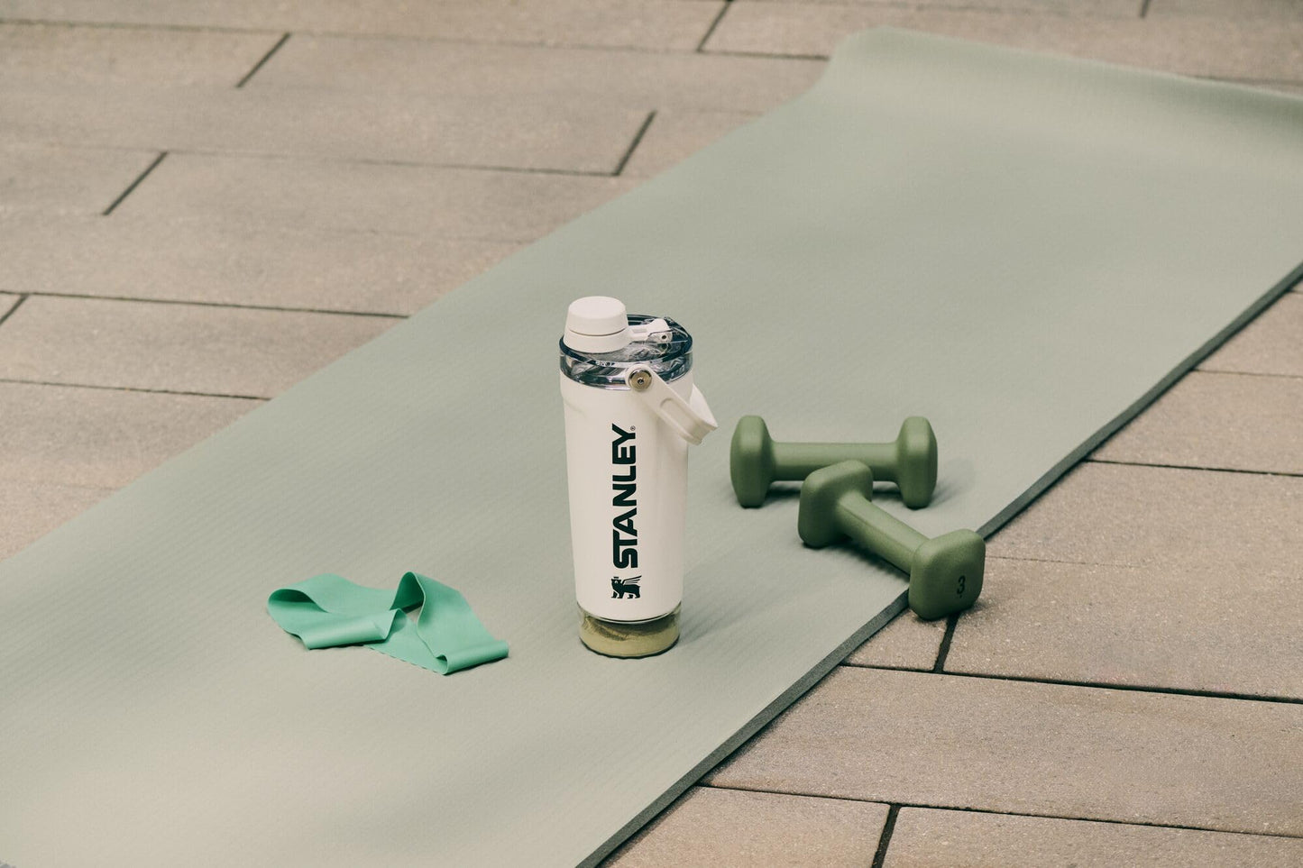 Stanley Activate Shaker Bottle 20 oz | Leakproof Insulated Stainless Steel Shaker Cup | Base Storage and Twist On Fast Flow Lid | Protein Shakes and Pre Workout Powder | BPA-Free | Dried Pine