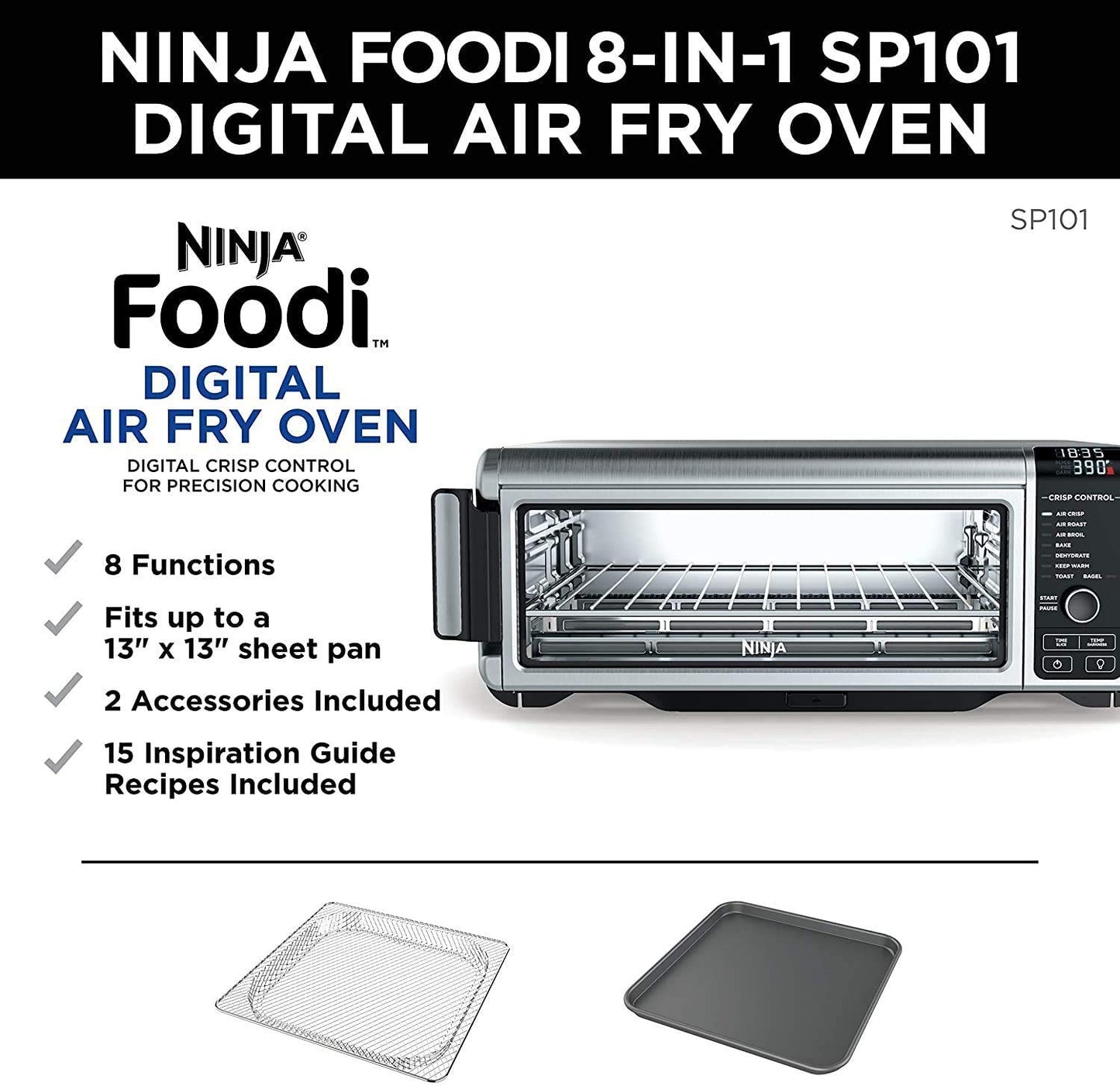 Ninja SP101 8-in-1 Air Fry Large Toaster Oven Flip-Away for Storage Dehydrate Keep Warm 1800w XL Capacity (Renewed) RED