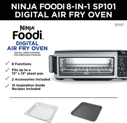 Ninja SP101 8-in-1 Air Fry Large Toaster Oven Flip-Away for Storage Dehydrate Keep Warm 1800w XL Capacity (Renewed) RED