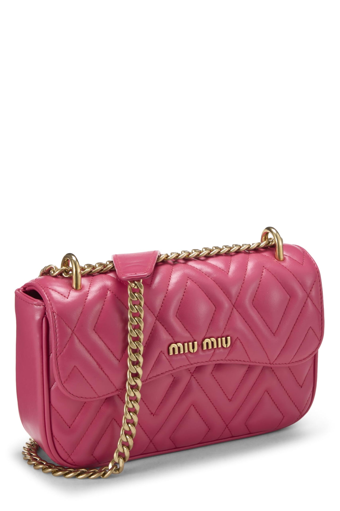 Miu Miu, Pre-Loved Pink Calfskin Diamond Quilted Shoulder Bag, Pink