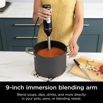 Ninja CI100 Foodi Power Mixer System, 750-Peak-Watt Immersion Blender and Hand Mixer, EasyGlide Beaters, Whisk, Black (Renewed)