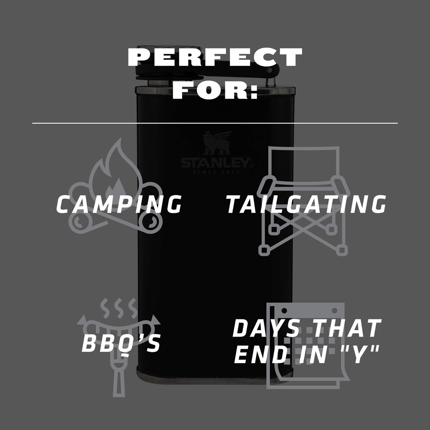 Stanley Classic Easy Fill Wide Mouth Flask 8 oz | Leakproof Hip Flask | Hinge Connected Never Lose Cap | Insulated Stainless Steel Liquor Container | BPA-Free | Matte Black