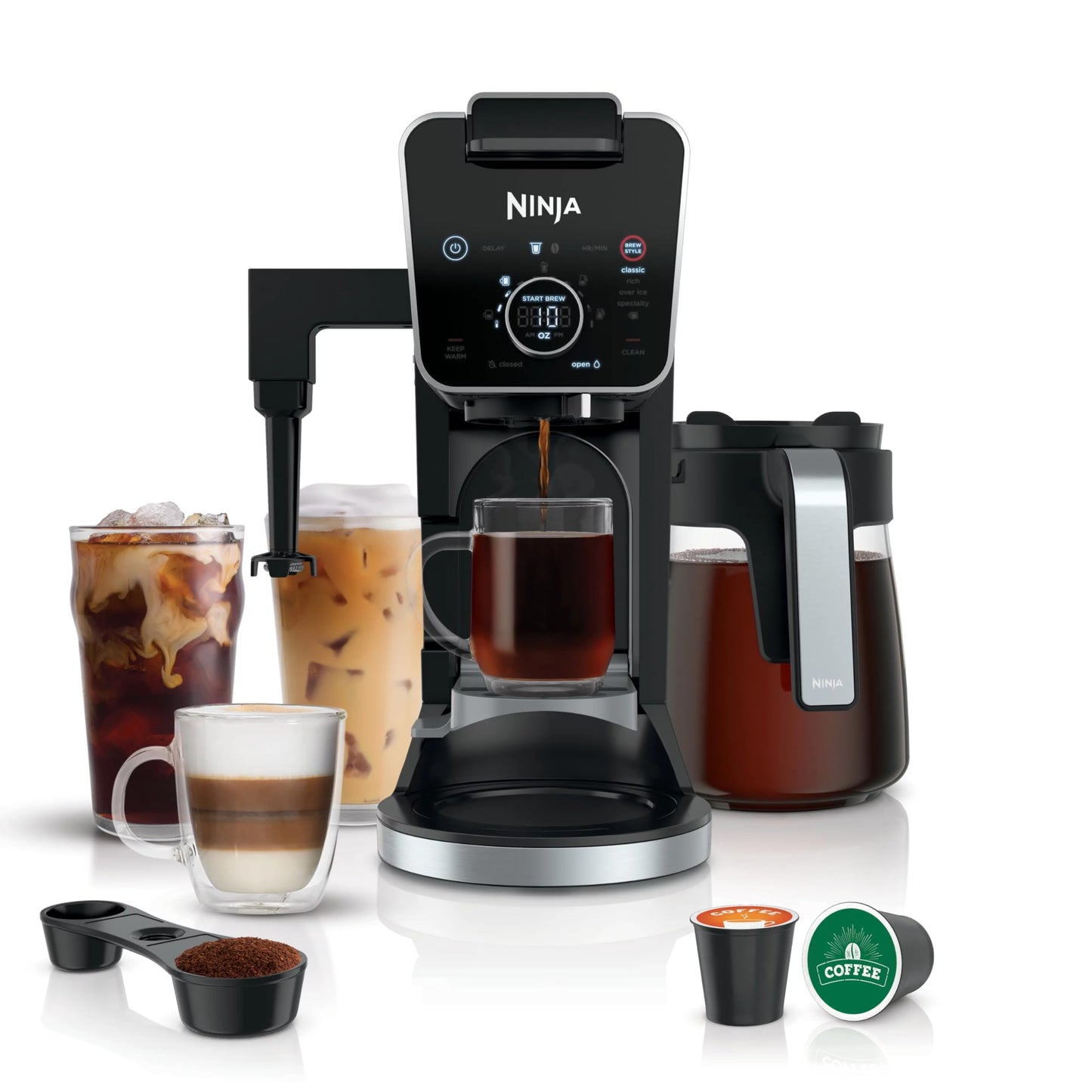 Ninja R-CFP300 DualBrew Pro Specialty 12-Cup Coffee Maker with Glass Carafe, K-Cup, 4 Brew Styles, Built-In Frother, Black - Certified Refurbished