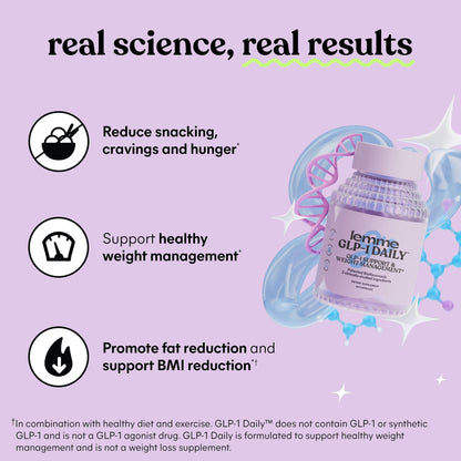 Lemme GLP-1 Daily, Clinically Studied Ingredients to Reduce Hunger & Cravings, Promote GLP-1 Production, Support Fat Loss and Weight Management, 1 Month Supply (60 Capsules)