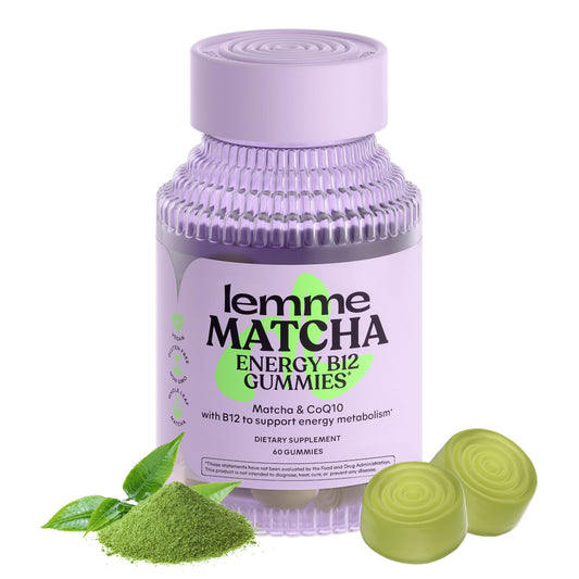 Lemme Matcha Superfood Energy Gummies with Organic Matcha Green Tea, Vitamin B12 and Antioxidant CoQ10 to Support Cellular Energy, Metabolism & Healthy Skin - Gluten Free, Non GMO (60 Count)