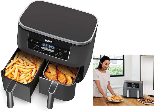 Ninja DZ100 Foodi 4-in-1, 8-qt., 2-Basket Air Fryer with DualZone Technology, DZ100 8-qt BLACK (Renewed)