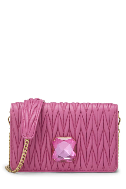 Miu Miu, Pre-Loved Pink Nappa Crystal Flap Wallet On Chain (WOC), Pink