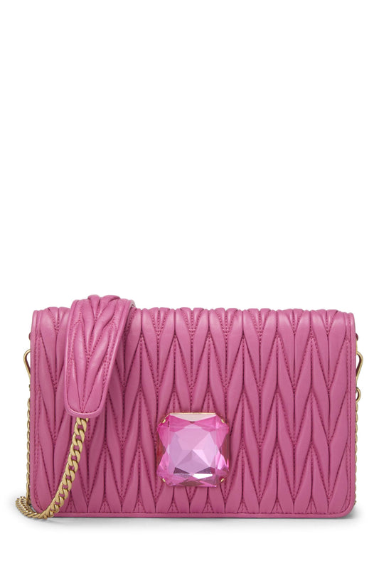 Miu Miu, Pre-Loved Pink Nappa Crystal Flap Wallet On Chain (WOC), Pink