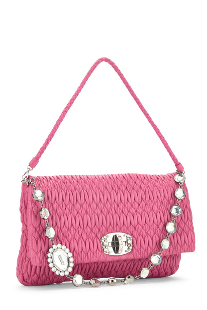 Miu Miu, Pre-Loved Pink Nappa Crystal Flap Shoulder Bag, Pink