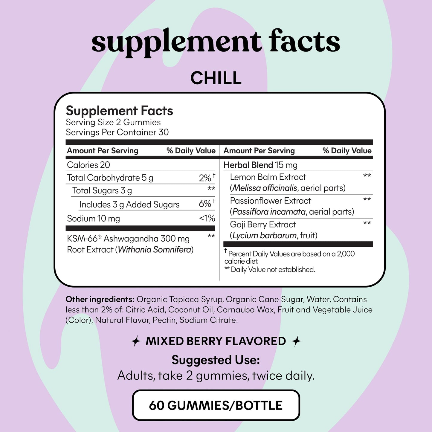 Lemme Chill Stress Relief Gummies with 300mg KSM-66 Ashwagandha, Lemon Balm, Passionflower & Goji to Support Relaxation, Healthy Cortisol & Sleep - Gluten-Free, Non-GMO, Mixed Berry (60 Count)