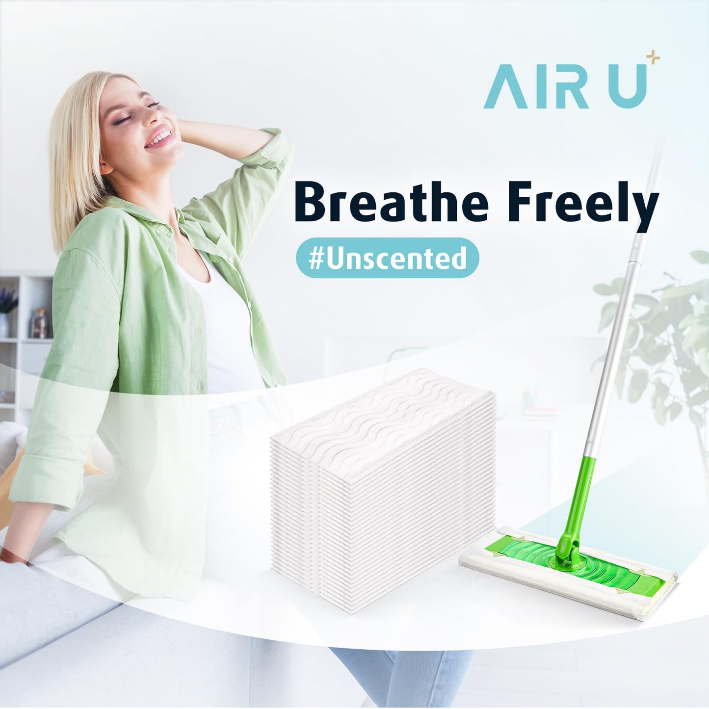 AIR U+ Wet Pads Refill for Swiffer Sweeper Wet Mopping Cloth, Unscented Disposable Floor Cleaning Wipes, 30 Count